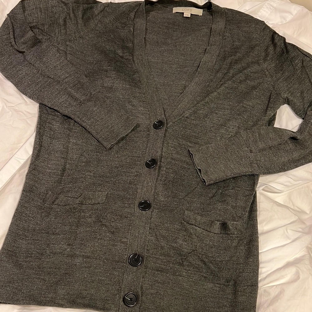LOFT tissue cardigan heather grey